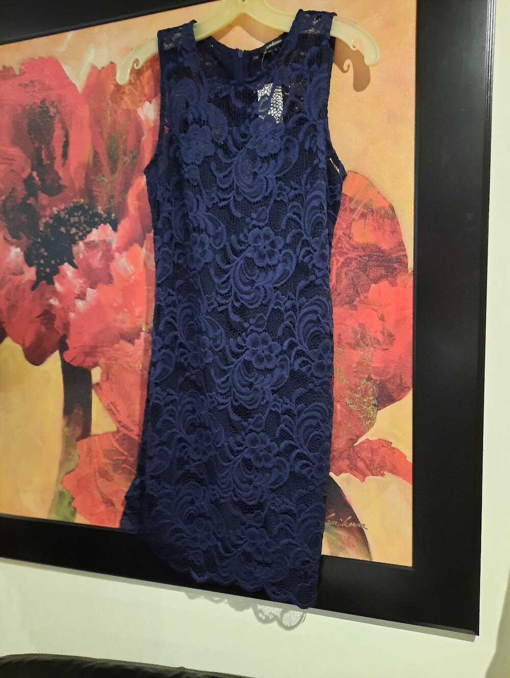 NWT Junior's Size Large Lace Dress Sleeveless Navy Blue Lined Dress